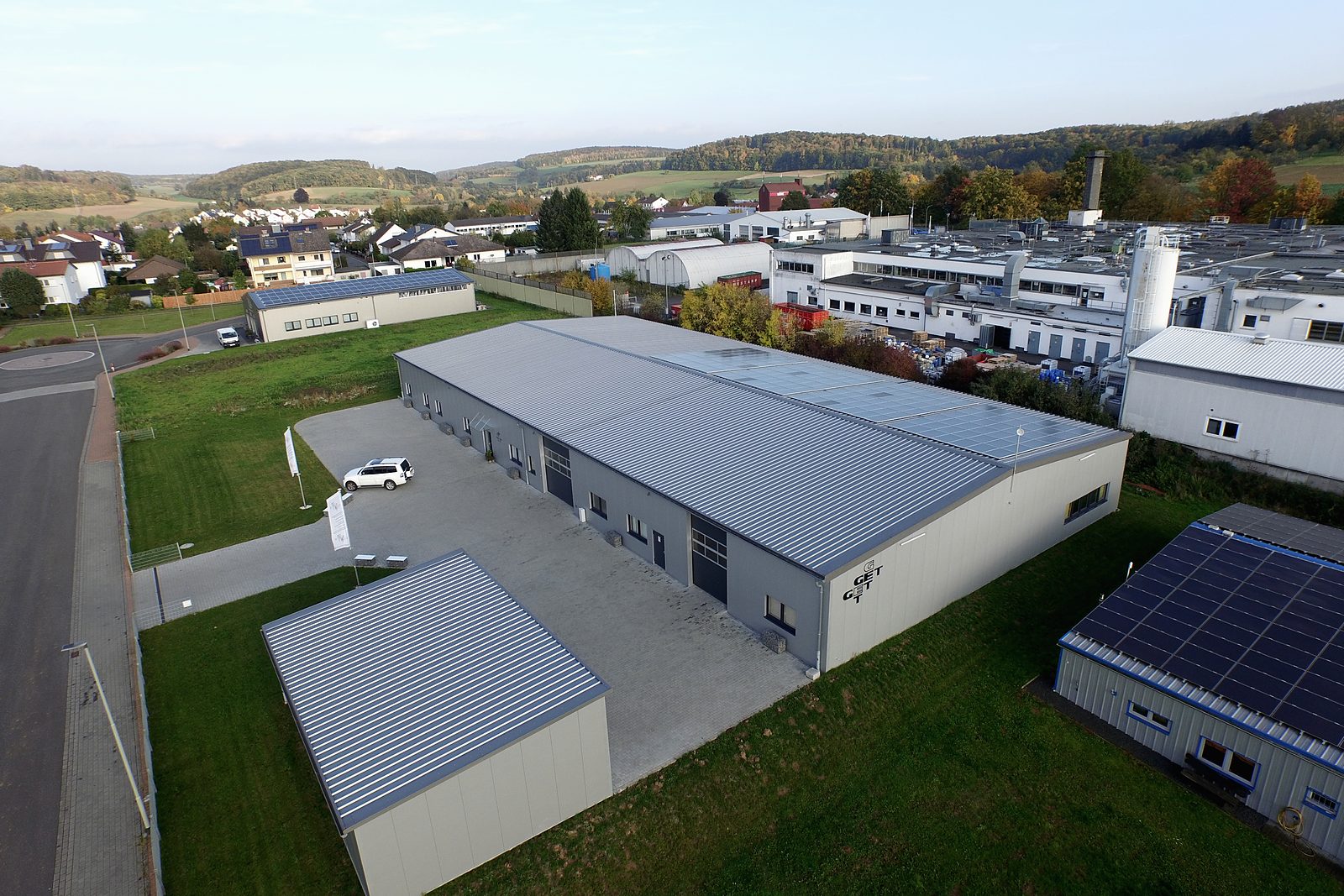Gewerbehalle der GET Elektrotechnik GmbH in Ranstadt, Luftbild